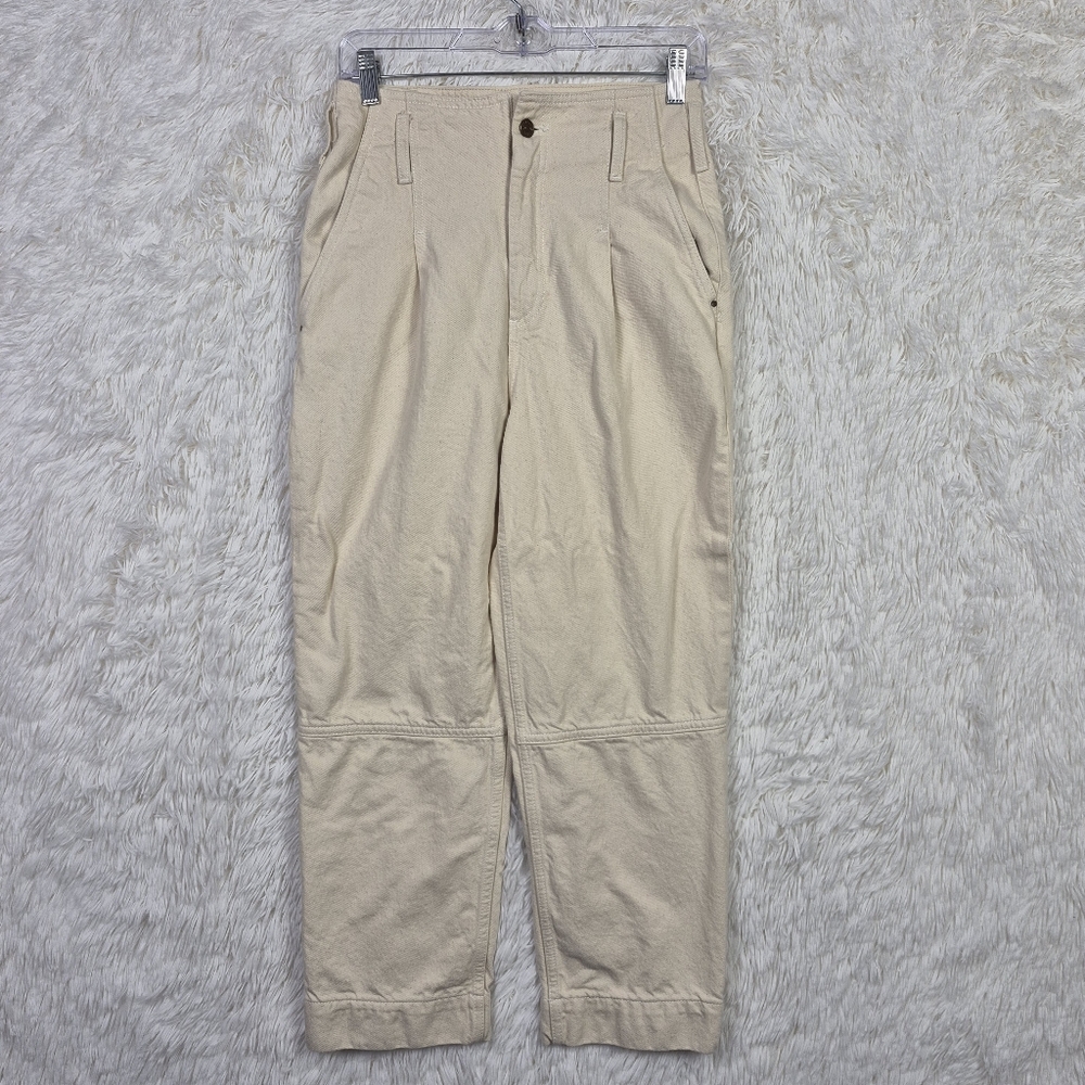 Claudie Pierlot Paris Womens Sz 28 Beige Speckled Pleated Cropped Denim Trouser